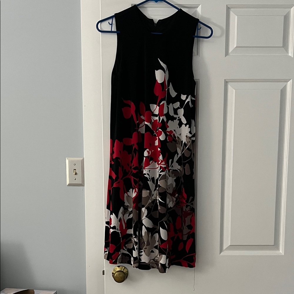 Calvin Klein Black and Red Floral Midi Dress